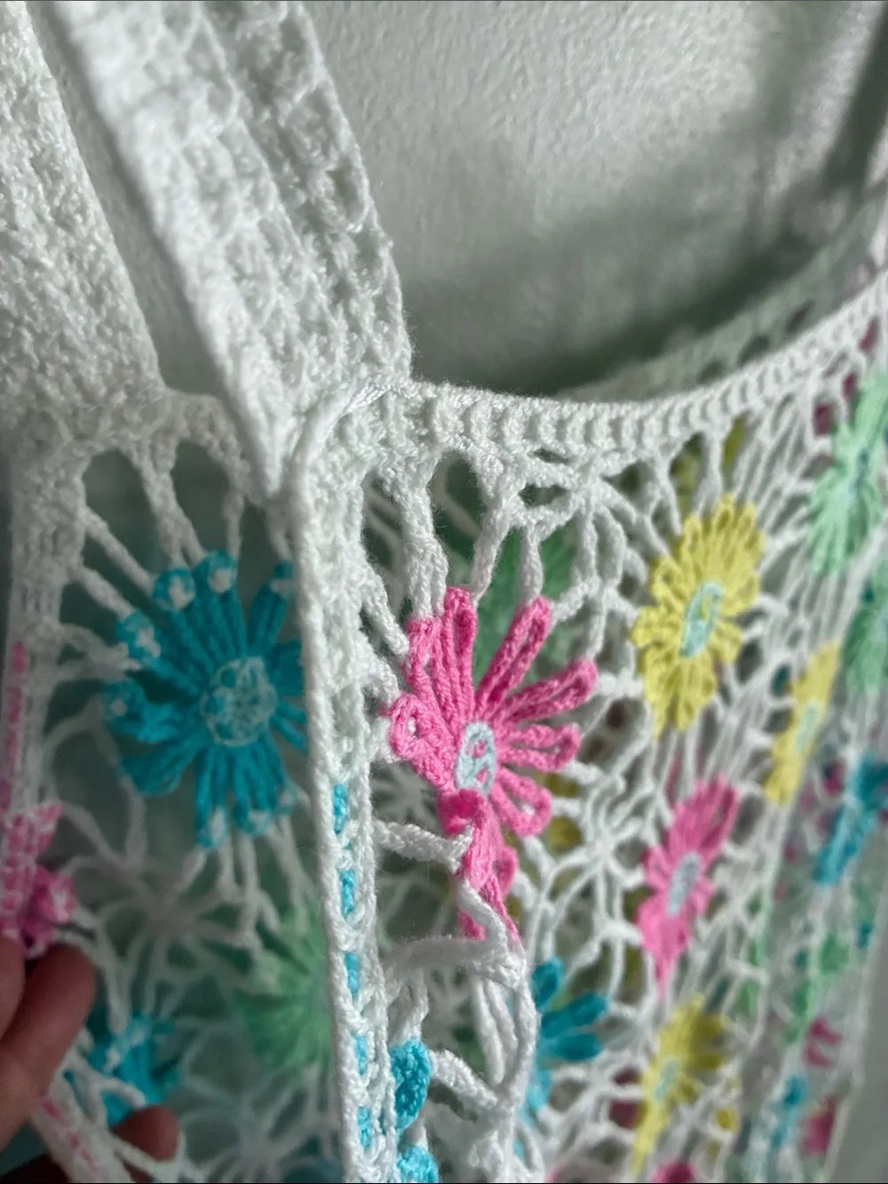 No Boundaries L/XL Crochet Daisy Floral Mini Dress Y2K Boho Festival Beach